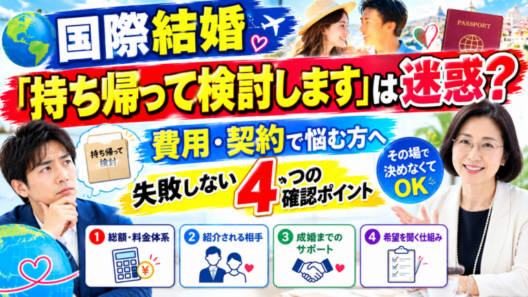 【国際結婚】「持ち帰って検討します」は迷惑？費用や契約に悩む方へ失敗しない4つの確認ポイント